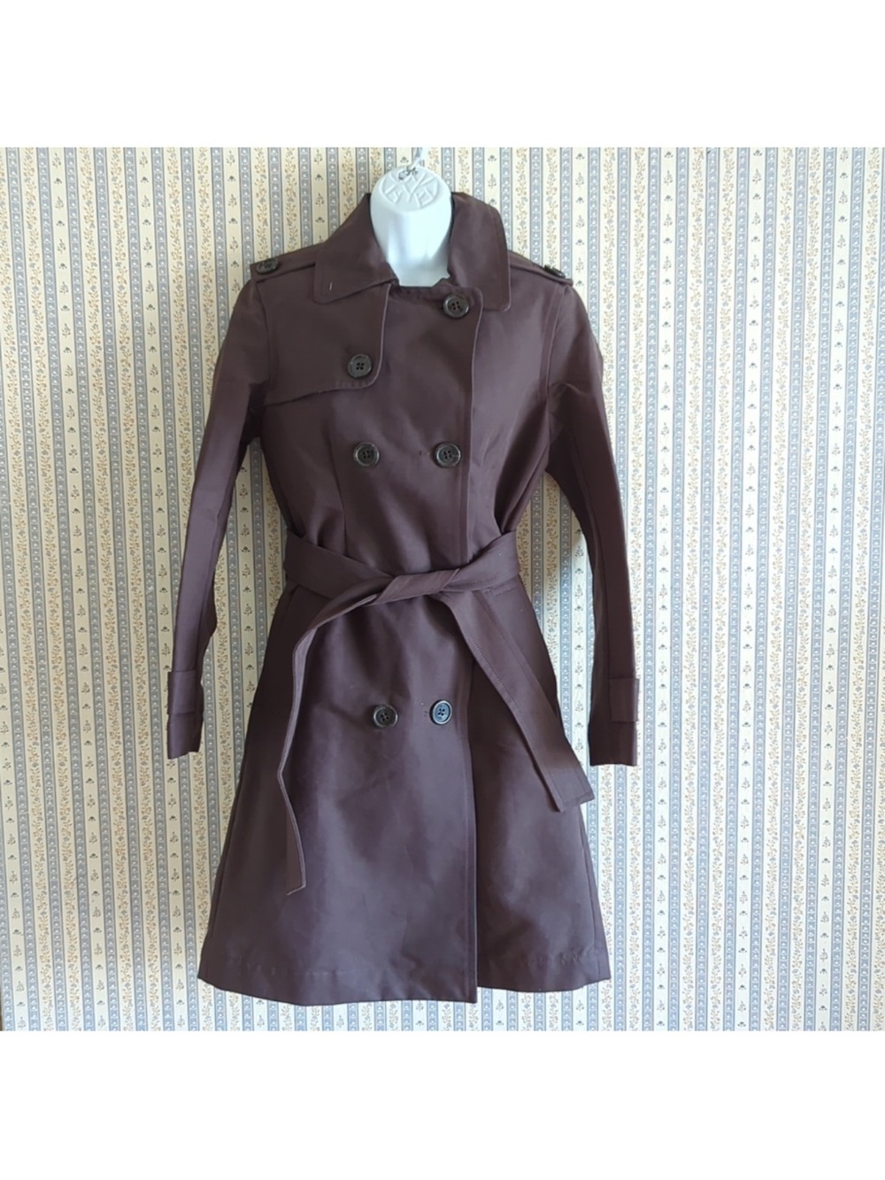 GAP Women's Dark Brown Double-Breasted Trench Coat with Belt XS